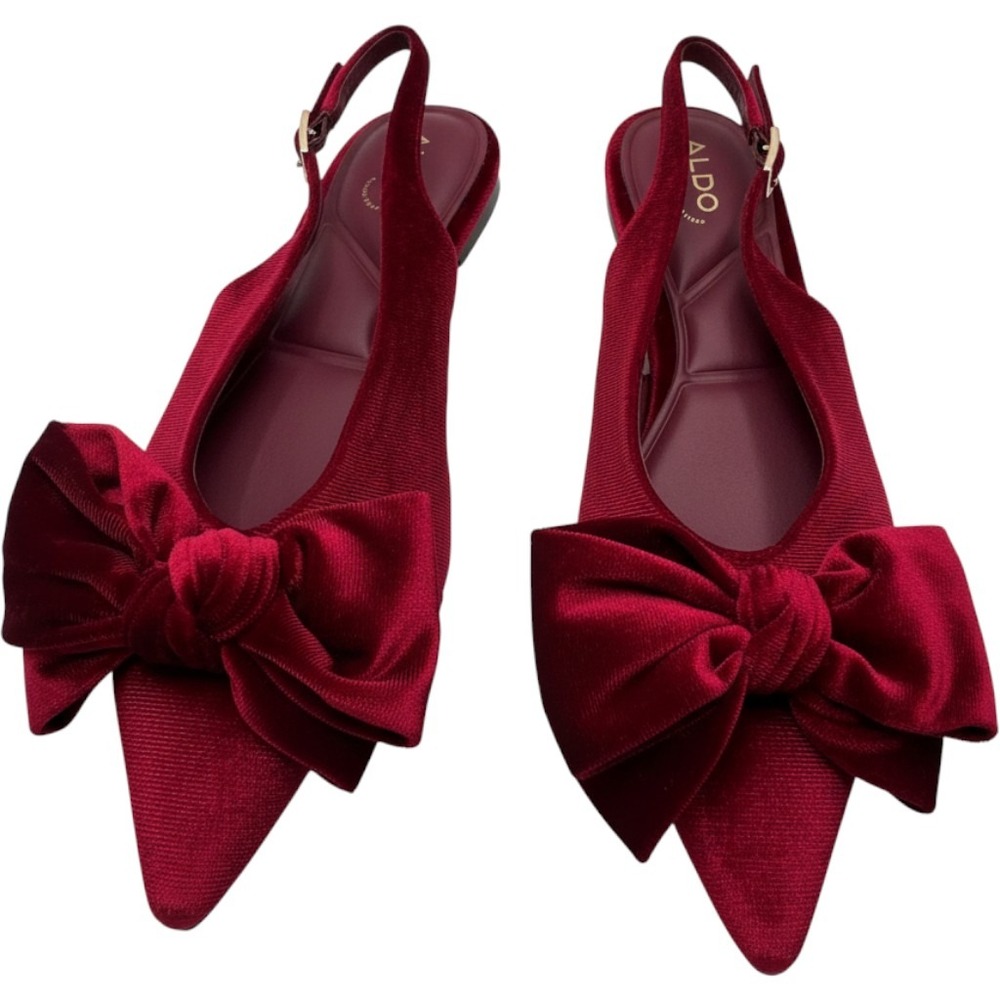 Aldo Burgundy Velvet Bow Slingback Flats Pointed Toe Pillow Walk Shoes 8